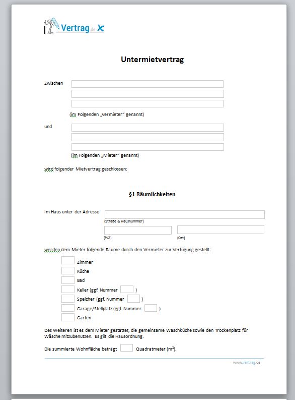 Untermietvertrag Pdf